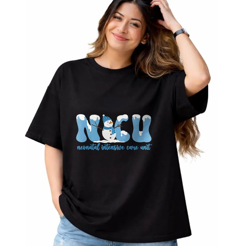 Funny Nurse Shirt, Nurse Unisex T-Shirt/Hoodie/Sweatshirt HLT00 - Winter NICU Nurse Xmas Snowman Neonatal Intensive Care Unit T-Shirt