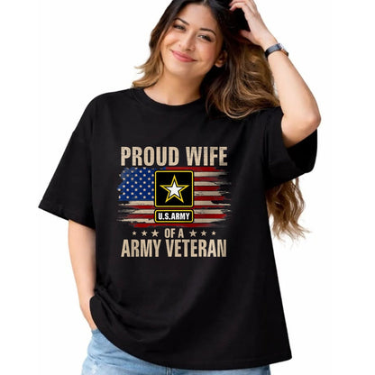 Best Wife Shirt, Wife and Husband Unisex T-Shirt/Hoodie/Sweatshirt HLT00 - Gift for wife T shirt, lucky wife   Vintage Proud Wife Of A Army Veteran With American Flag T-Shirt