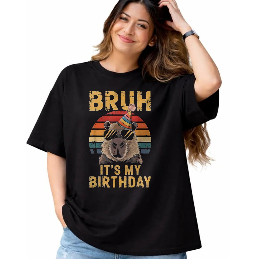 Cute Capybara Shirt, Funny Capybara Unisex T-Shirt/Hoodie/Sweatshirt HLT00 - Funny Capybara Birthday Boys Adult Kids Bruh Its My Birthday T-Shirt, Youth, Black, Large