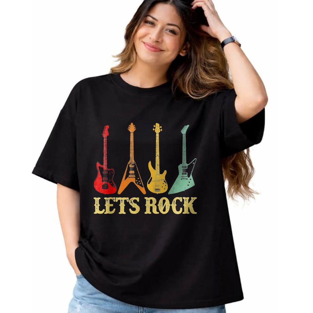 Guitar Lover Shirt, Funny Guitar UnisexT-Shirt/Hoodie/Sweatshirt HLT00 - Vintage Retro Lets Rock Rock n Roll Guitar T-Shirt, Youth, Black, Small