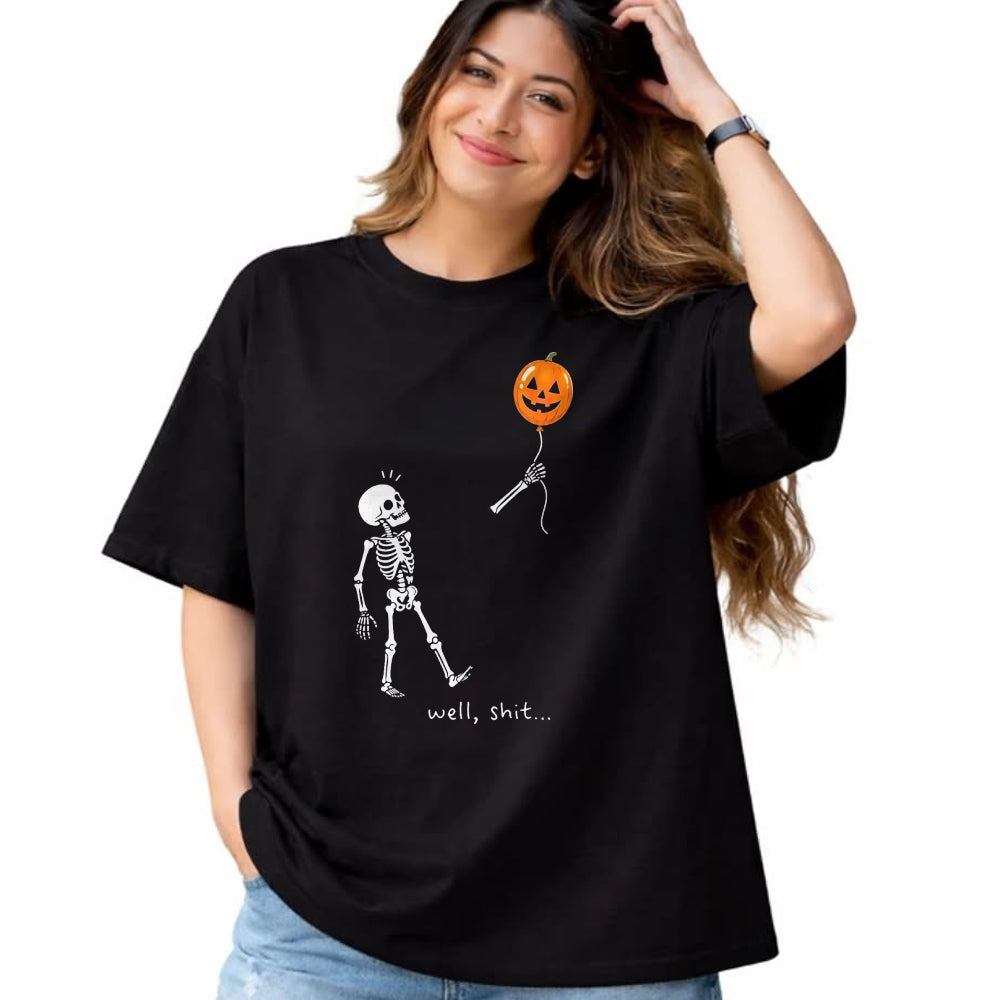 Best Thanksgiving Family Shirt , Funny Thanksgiving UnisexT-Shirt/Hoodie/Sweatshirt HLT00 - Well Shit Skeleton Holding Balloon Pumpkin Gothic Halloween T-Shirt, Men, Black, X-Large