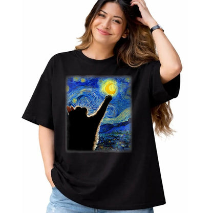 Best Thanksgiving Family Shirt , Funny Thanksgiving UnisexT-Shirt/Hoodie/Sweatshirt HLT00 - Starry Night Cat, Van Gogh Cat, Cat Lover, Cat Mom, Cat Dad T-Shirt, Black