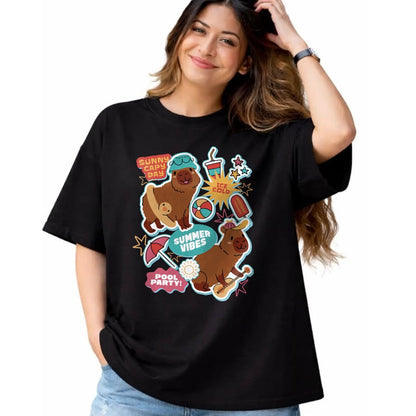 Cute Capybara Shirt, Funny Capybara Unisex T-Shirt/Hoodie/Sweatshirt HLT00 - Summer Capybaras Long Sleeve T-Shirt