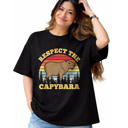 Cute Capybara Shirt, Funny Capybara Unisex T-Shirt/Hoodie/Sweatshirt HLT00 - Respect The Capybara Funny Capibara Rodent Animal Lover T-Shirt