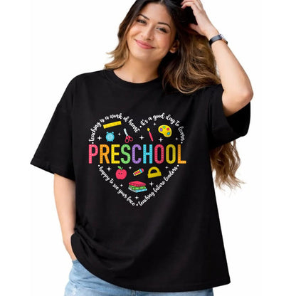 Best Teacher Shirt, Funny Teacher UnisexT-Shirt/Hoodie/Sweatshirt HLT00 - Preschool Teacher Pre-K Heart First Day of Preschool Kids T-Shirt (1)