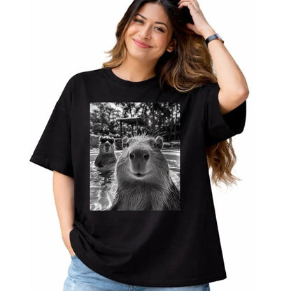 Cute Capybara Shirt, Funny Capybara Unisex T-Shirt/Hoodie/Sweatshirt HLT00 - Funny Capybara Selfie T Shirts for Men and Women Cute Animal Tees