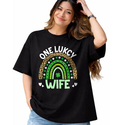 Best Wife Shirt, Wife and Husband Unisex T-Shirt/Hoodie/Sweatshirt HLT00 - Gift for wife T shirt, lucky wife   One Lucky Wife Leopard Rainbow Saint Patrick's Day T-Shirt (1)