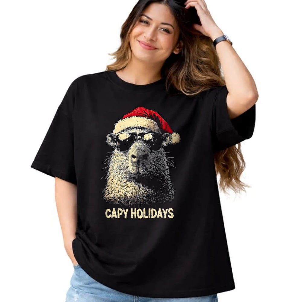 Cute Capybara Shirt, Funny Capybara Unisex T-Shirt/Hoodie/Sweatshirt HLT00 - Funny Christmas Capy Holidays Kids Teens Boys Xmas Capybara T-Shirt