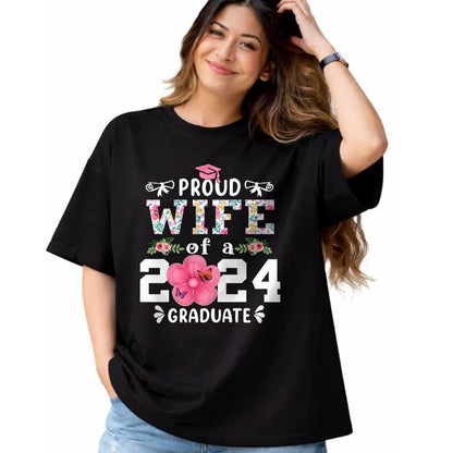 Best Wife Shirt, Wife and Husband Unisex T-Shirt/Hoodie/Sweatshirt HLT00 - Gift for wife T shirt, lucky wife   Proud Wife of a 2024 graduate for family graduation T-Shirt