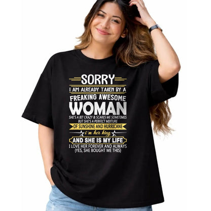 Best Wife Shirt, Wife and Husband Unisex T-Shirt/Hoodie/Sweatshirt HLT00 - Mens Sorry I'm Already Taken by a Freaking Awesome Girl T-Shirt
