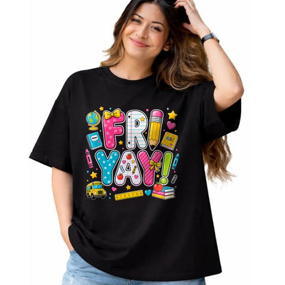 Best Teacher Shirt, Funny Teacher UnisexT-Shirt/Hoodie/Sweatshirt HLT00 - Happy Fri-Yay Friday Coquette Bow Teacher Back to School T-Shirt