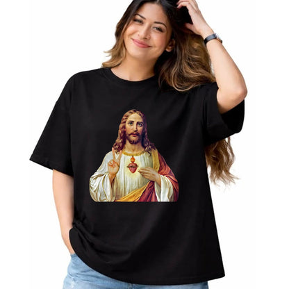 Christian Tee, Christian Faith Unisex T-Shirt/Hoodie/Sweatshirt HLT00 - Jesus Christ Sacred Heart Peace Sign Portrait T-Shirt