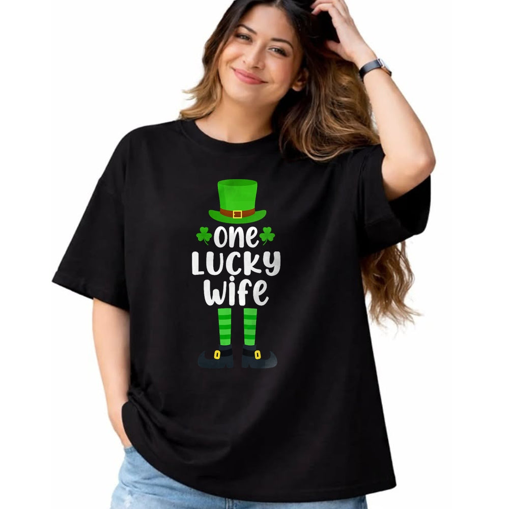 Best Wife Shirt, Wife and Husband Unisex T-Shirt/Hoodie/Sweatshirt HLT00 - Gift for wife T shirt, lucky wife   Womens One Lucky Wife Funny St Patricks Day Lucky Shamrock V-Nec