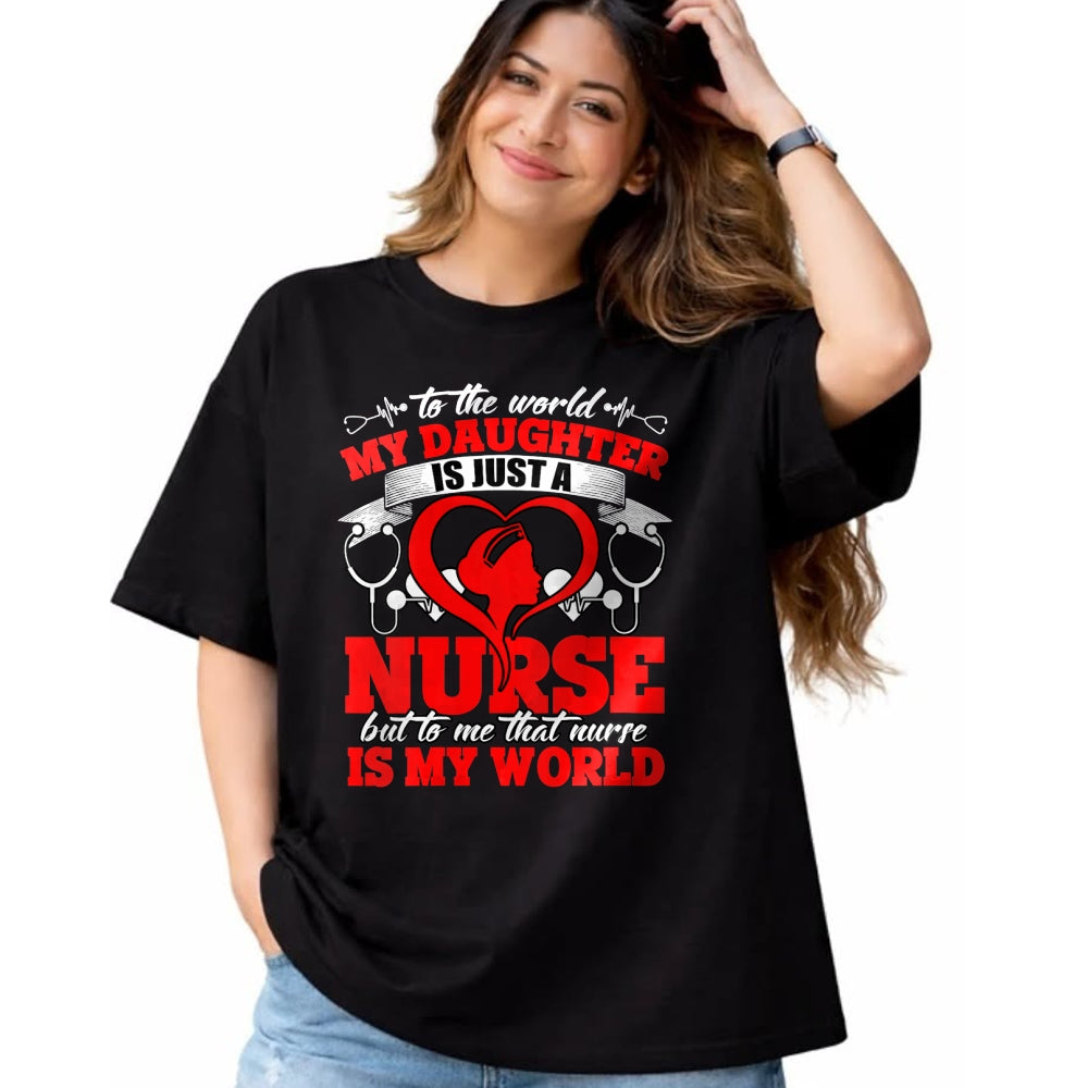 Funny Nurse Shirt, Nurse Unisex T-Shirt/Hoodie/Sweatshirt HLT00 - Womens My Daughter Is A Nurse, Proud To Be A Nurse's Mom V-Neck T-Shirt