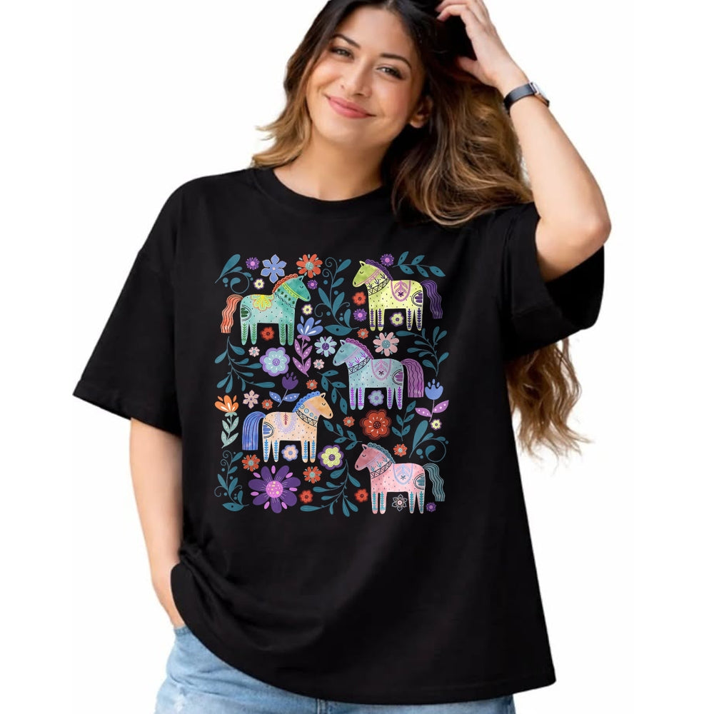 Best Horse Lover Shirt , Funny Horse UnisexT-Shirt/Hoodie/Sweatshirt HLT00 - Cottagecore Dala Horse Scandinavian Folk Art Floral Animals T-Shirt