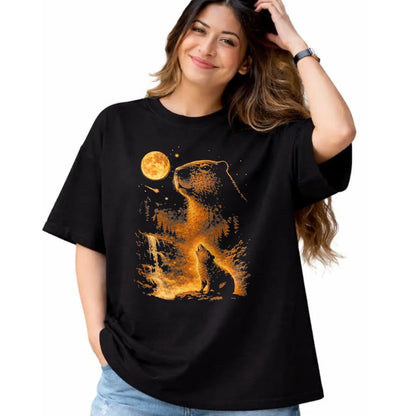 Cute Capybara Shirt, Funny Capybara Unisex T-Shirt/Hoodie/Sweatshirt HLT00 - Vintage Capybara Howling At The Moon Meme 90s Animal Graphic T-Shirt, Men, Black, 3X-Large