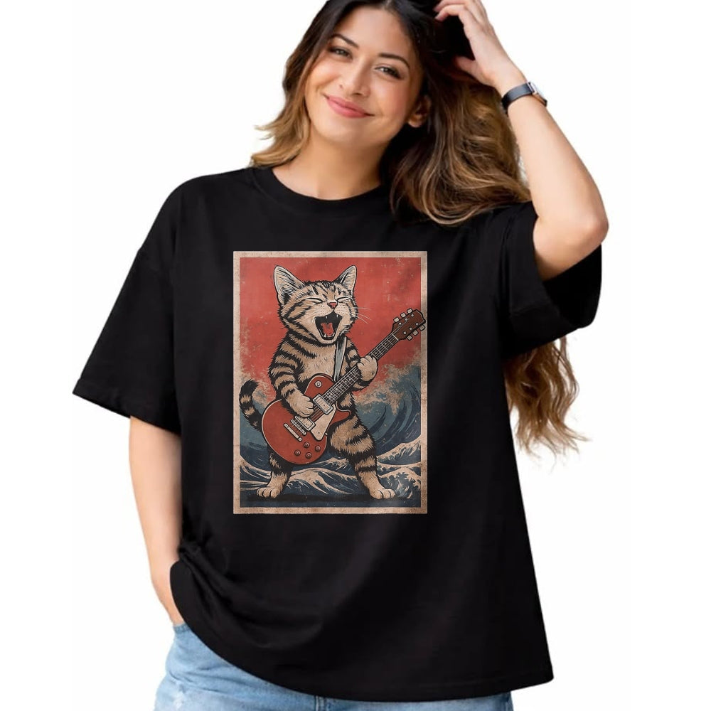 Guitar Lover Shirt, Funny Guitar UnisexT-Shirt/Hoodie/Sweatshirt HLT00 - Cat Playing Guitar Men Women Distressed Rock and Roll T-Shirt, Men, Black, Large