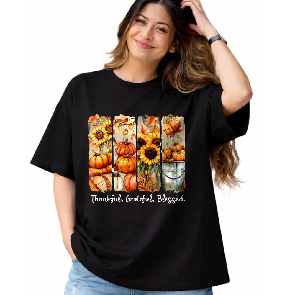 Best Thanksgiving Family Shirt , Funny Thanksgiving UnisexT-Shirt/Hoodie/Sweatshirt HLT00 - Grateful Thankful Blessed Happy Thanksgiving Pumpkin Womens T-Shirt