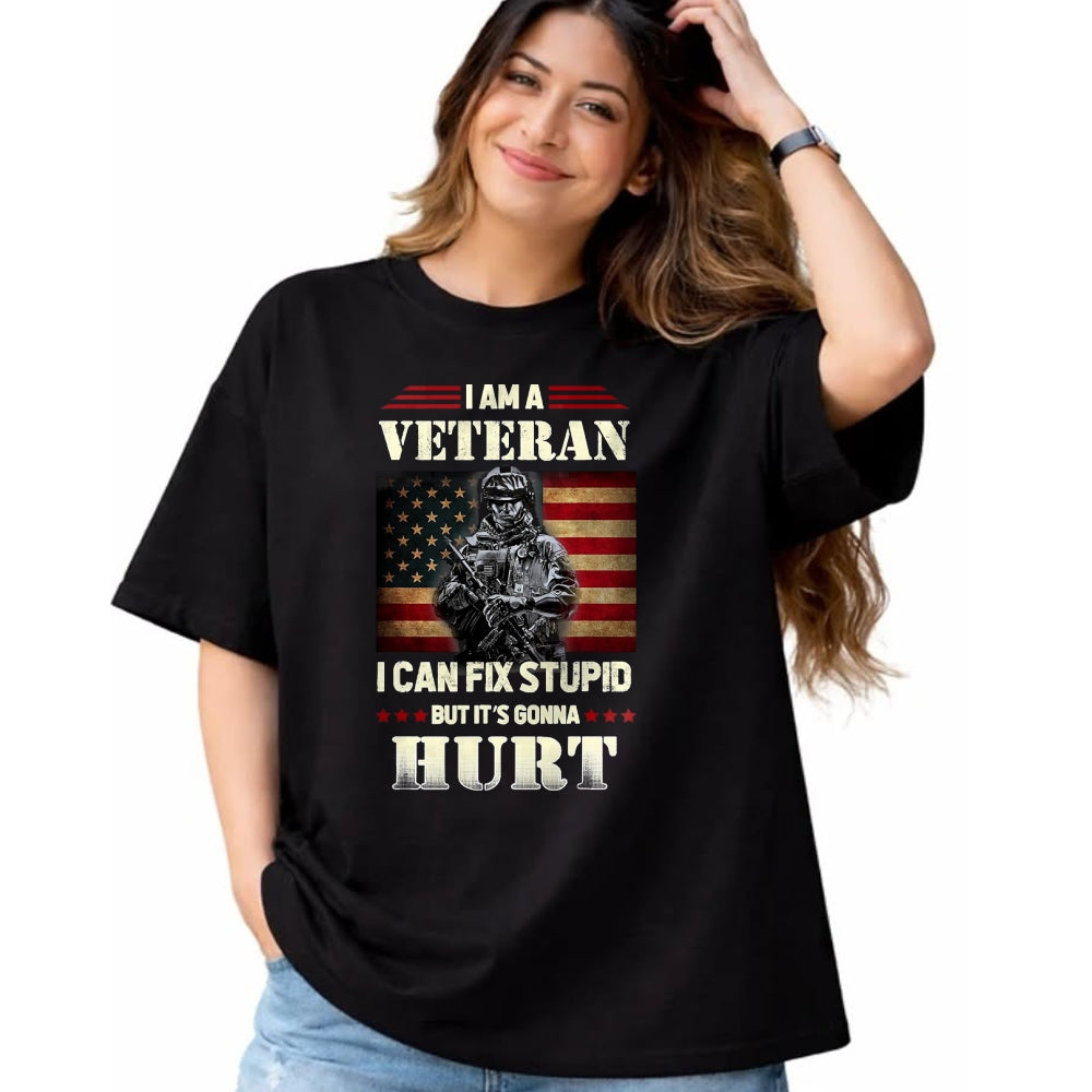 Proud Veteran Shirt, Funny Veteran UnisexT-Shirt/Hoodie/Sweatshirt HLT00 - Distressed I Am A Veteran I Can Fix Stupid - Veterans Day T-Shirt, Men, Black, 3X-Large