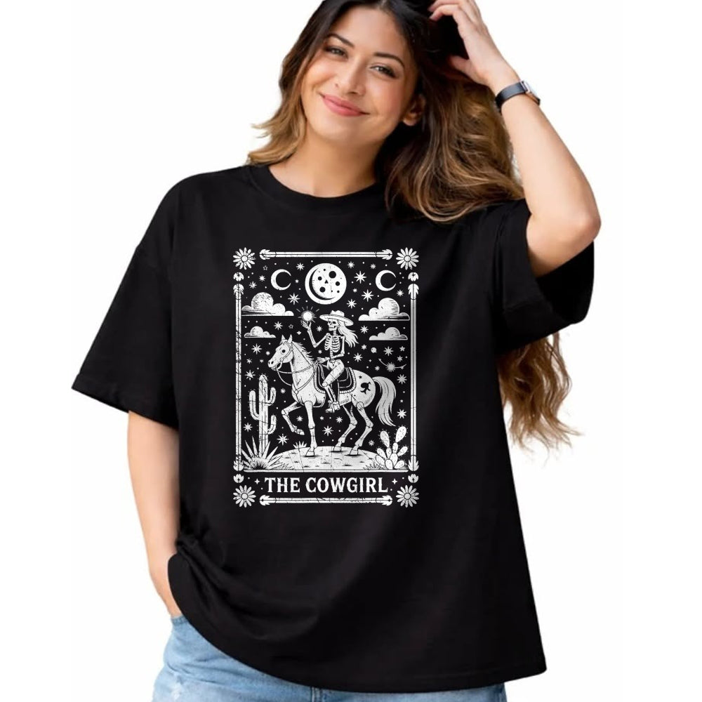 Best Horse Lover Shirt , Funny Horse UnisexT-Shirt/Hoodie/Sweatshirt HLT00 - Skeleton Cowgirl Riding Horse Tarot Card Gothic Halloween T-Shirt