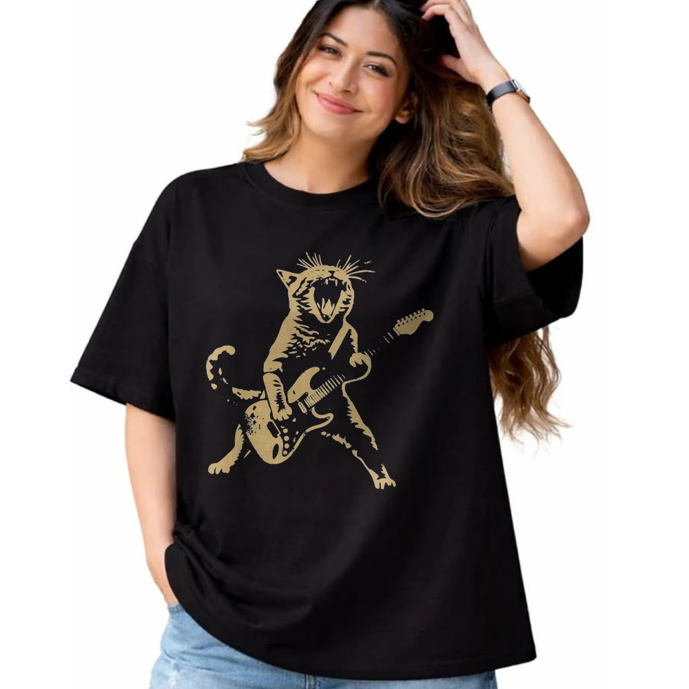 Guitar Lover Shirt, Funny Guitar UnisexT-Shirt/Hoodie/Sweatshirt HLT00 - Cat Playing Guitar Rock Star Rock and Roll Men Women Kids T-Shirt, Men, Black, 3X-Large
