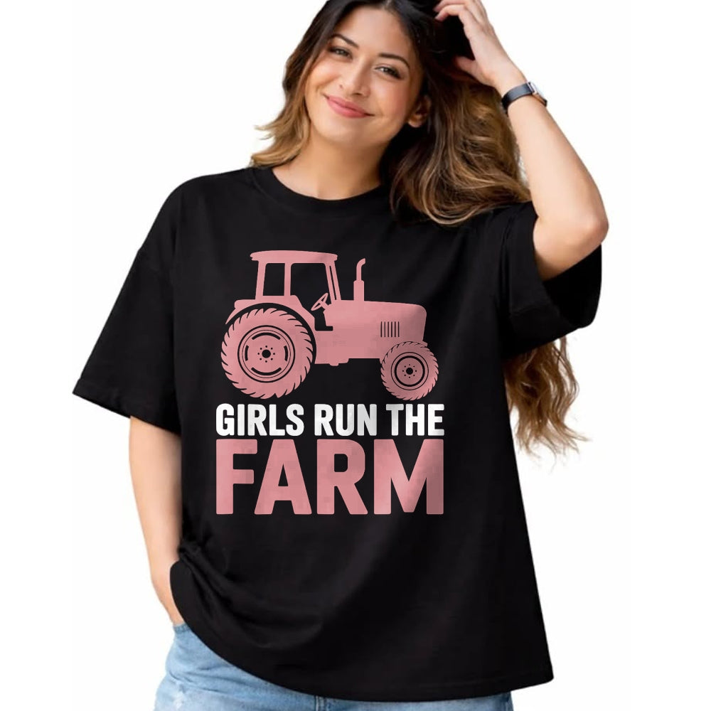 Best Farmer Life Shirt, Funny Farmer UnisexT-Shirt/Hoodie/Sweatshirt HLT00 - Girls Run The Farm Pink Farm Tractor Girl Women T-Shirt