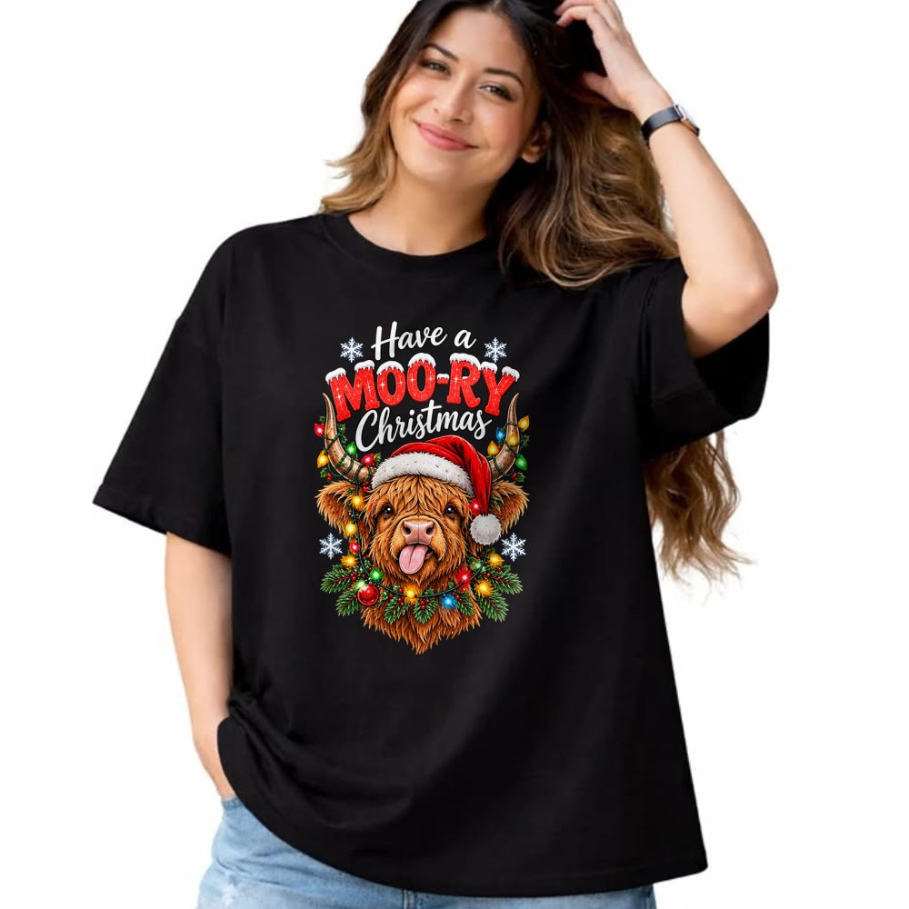Best Farmer Life Shirt, Funny Farmer UnisexT-Shirt/Hoodie/Sweatshirt HLT00 - Have a Moo-Ry Christmas Highland Cow Christmas Farmers T-Shirt