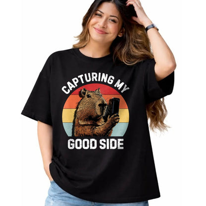 Cute Capybara Shirt, Funny Capybara Unisex T-Shirt/Hoodie/Sweatshirt HLT00 - Capybara Selfie Long Sleeve T-Shirt