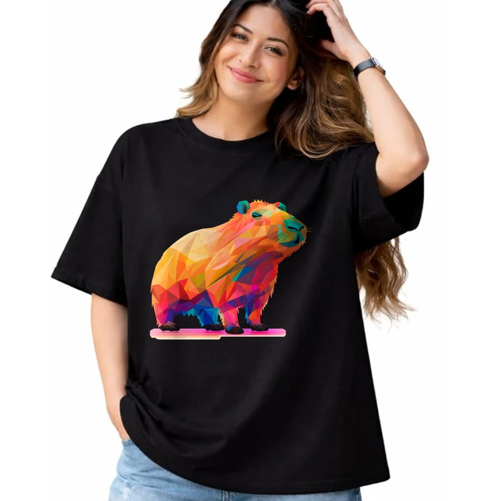 Cute Capybara Shirt, Funny Capybara Unisex T-Shirt/Hoodie/Sweatshirt HLT00 - Colorful Geometric Capybara Long Sleeve T-Shirt