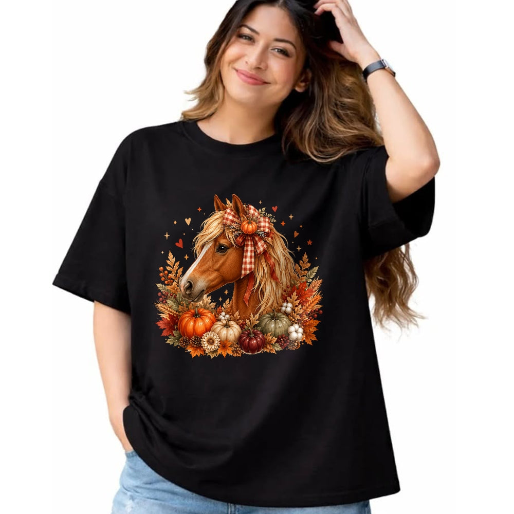 Best Horse Lover Shirt , Funny Horse UnisexT-Shirt/Hoodie/Sweatshirt HLT00 - Cute Horse Pumpkin Coquette Bow Autumn Fall Equestrian T-Shirt