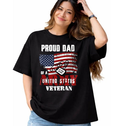 Gift for Dad Shirt, Funny Dad Unisex T-Shirt/Hoodie/Sweatshirt HLT00 – Proud Dad Of A Army Veteran American Flag Father Military T-Shirt