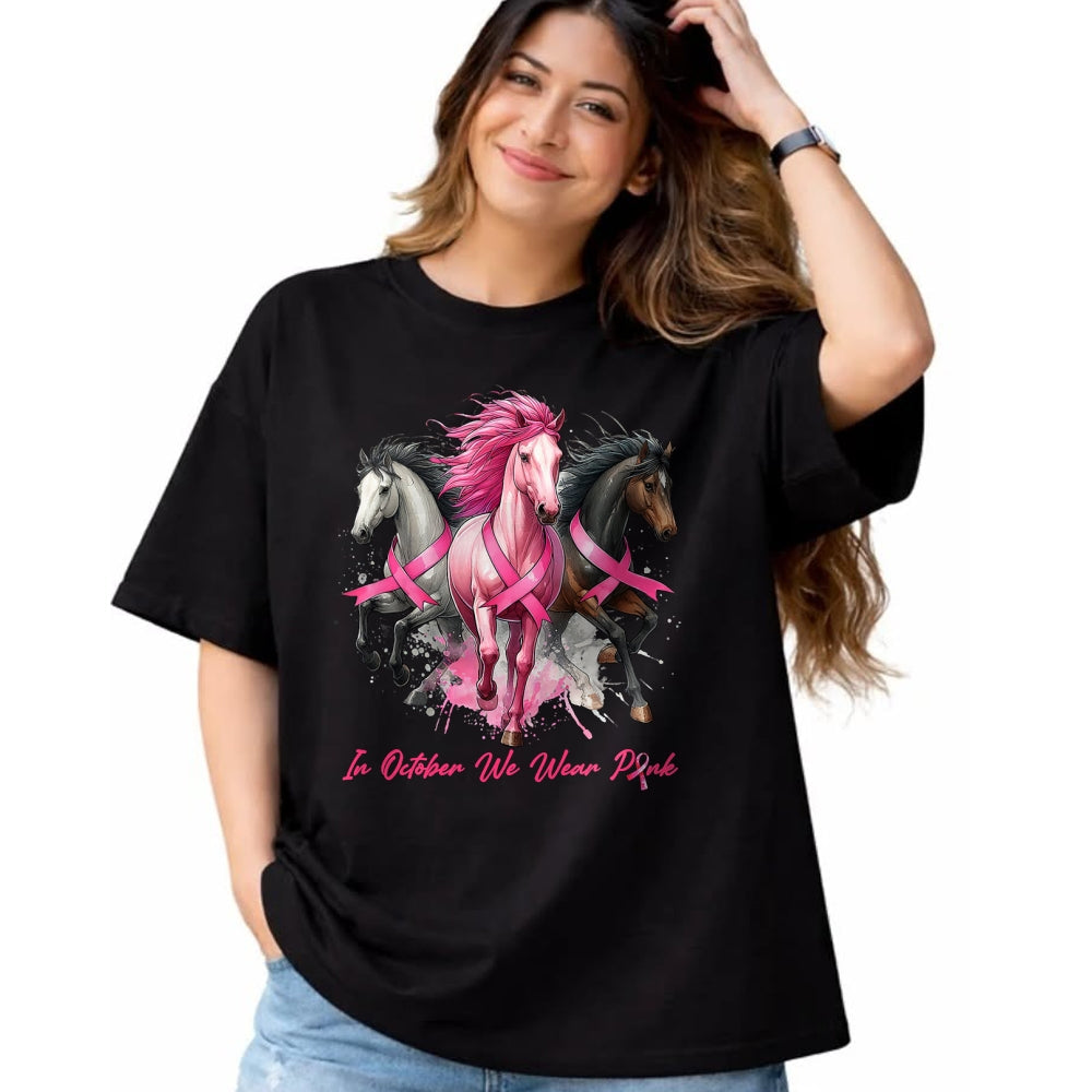 Best Horse Lover Shirt , Funny Horse UnisexT-Shirt/Hoodie/Sweatshirt HLT00 - in October We Wear Pink Horse Breast Cancer Awareness Women T-Shirt