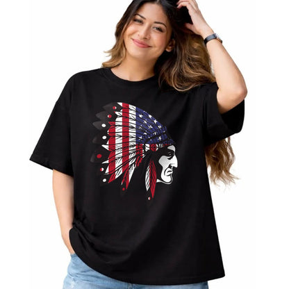 Native American T-Shirts, Vintage Native American Unisex T-Shirt/Hoodie/Sweatshirt HLT00 - Native American Indian Chief American USA Flag 4th Of July