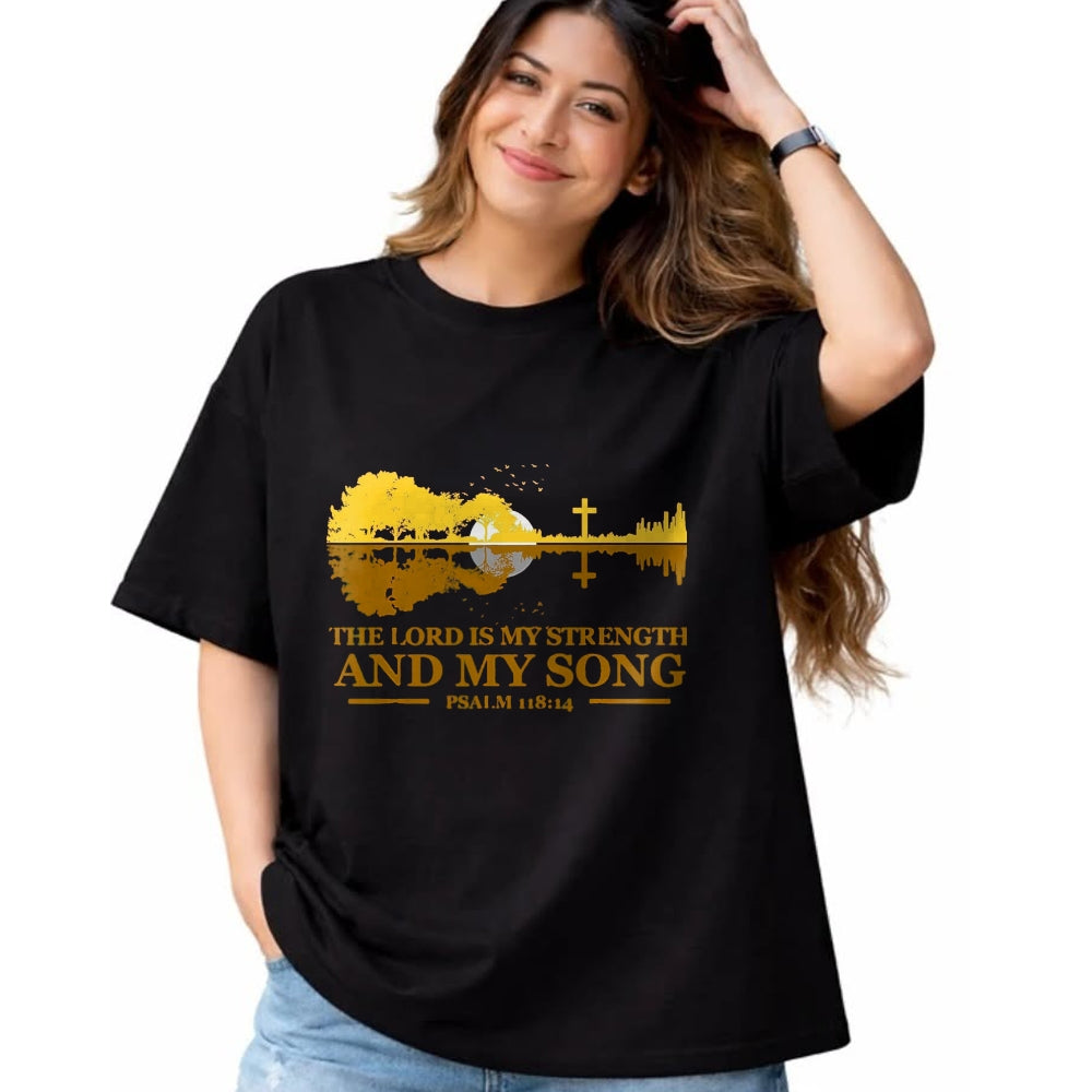 Guitar Lover Shirt, Funny Guitar UnisexT-Shirt/Hoodie/Sweatshirt HLT00 - The Lord is My Strength and My Song Christian Guitar Faith T-Shirt, Men, Black, 3X-Large
