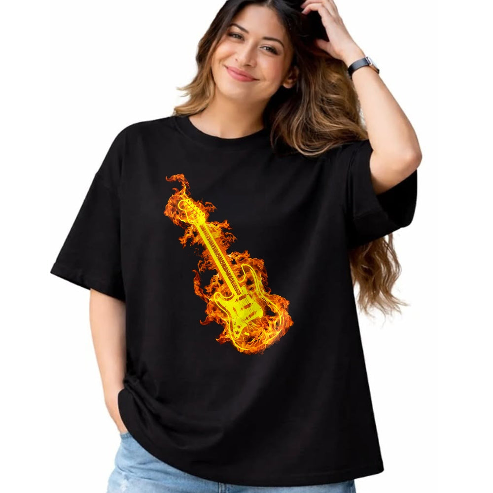 Guitar Lover Shirt, Funny Guitar UnisexT-Shirt/Hoodie/Sweatshirt HLT00 - Electric Guitar In Flames Gift Rock Guitar Lovers T-Shirt