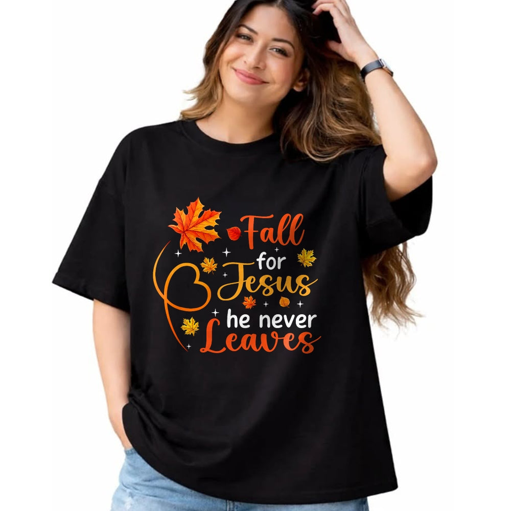 Best Thanksgiving Family Shirt , Funny Thanksgiving UnisexT-Shirt/Hoodie/Sweatshirt HLT00 - Fall for Jesus He Never Leaves Christian Faith Cross Pumpkin T-Shirt