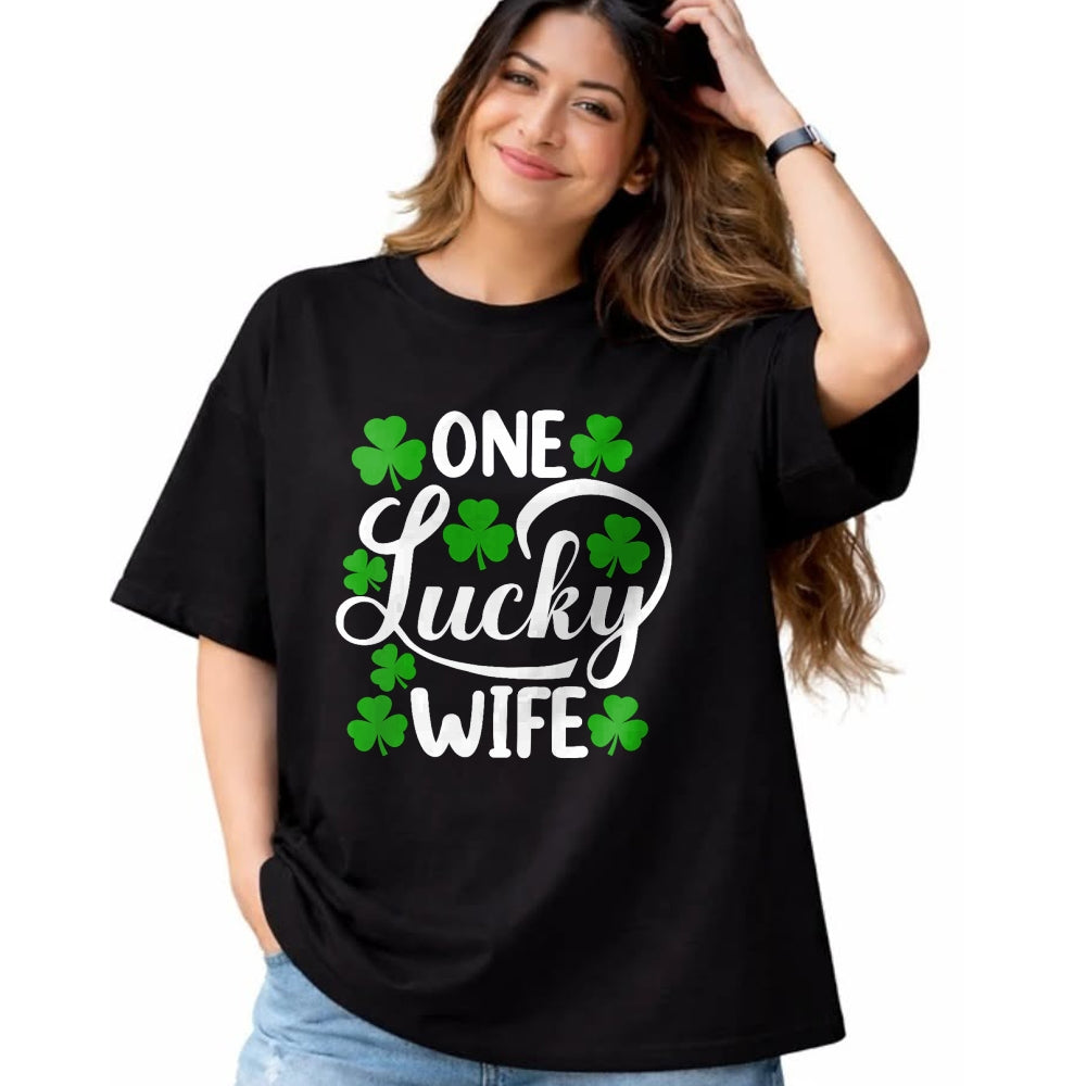Best Wife Shirt, Wife and Husband Unisex T-Shirt/Hoodie/Sweatshirt HLT00 - Gift for wife T shirt, lucky wife   Womens One Lucky Wife Funny St Patrick's Day Shamrocks V-Neck T-