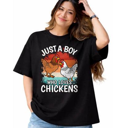 Best Farmer Life Shirt, Funny Farmer UnisexT-Shirt/Hoodie/Sweatshirt HLT00 - Just A Boy Who Loves Chickens Retro Farmer Farming Boys Kids T-Shirt