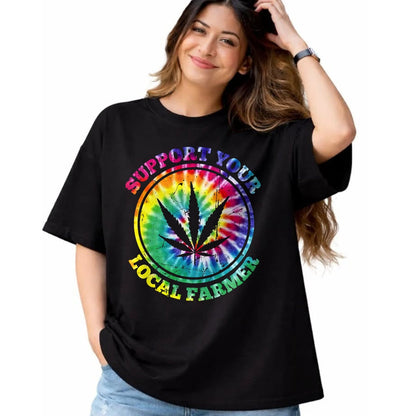 Best Farmer Life Shirt, Funny Farmer UnisexT-Shirt/Hoodie/Sweatshirt HLT00 - Retro Marijuana Support Your Local Farmer Cannabis Tie Dye Long Sleeve T-Shirt