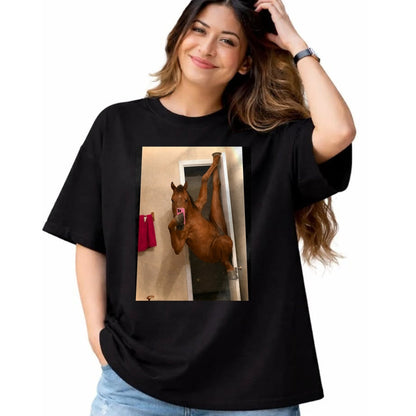 Best Horse Lover Shirt , Funny Horse UnisexT-Shirt/Hoodie/Sweatshirt HLT00 - Horse Selfie Meme Weird Door Pose T-Shirt