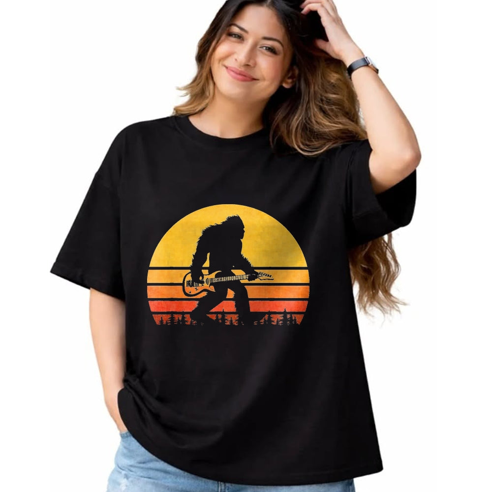 Guitar Lover Shirt, Funny Guitar UnisexT-Shirt/Hoodie/Sweatshirt HLT00 - Retro Bigfoot Guitar T-Shirt, Vintage Sasquatch Rocker Tee T-Shirt, Men, Black, 3X-Large