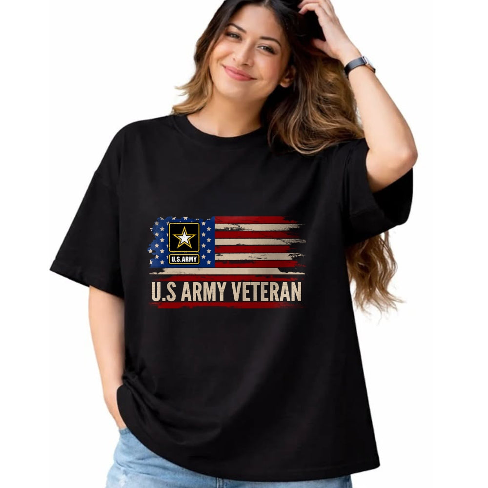 Proud Veteran Shirt, Funny Veteran UnisexT-Shirt/Hoodie/Sweatshirt HLT00 - Vintage U.S Army Veteran with American Flag Veteran Gift Long Sleeve T-Shirt