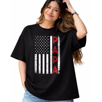 Gift for Dad Shirt, Funny Dad Unisex T-Shirt/Hoodie/Sweatshirt HLT00 – Proud Papa USA Flag Fathers Day Tee Gifts From Grandchildren Long Sleeve T-Shirt