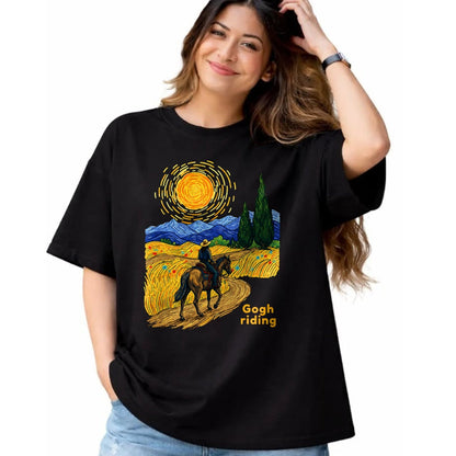 Best Horse Lover Shirt , Funny Horse UnisexT-Shirt/Hoodie/Sweatshirt HLT00 - Gogh Riding Funny Van Gogh Horse Starry Night Cowboy T-Shirt