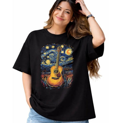 Guitar Lover Shirt, Funny Guitar UnisexT-Shirt/Hoodie/Sweatshirt HLT00 - Starry Night Inspired Acoustic Guitar T-Shirt