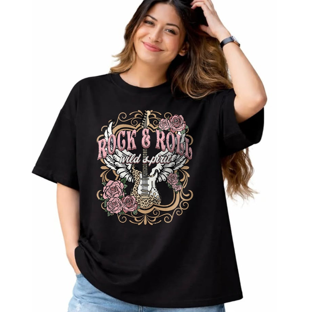 Guitar Lover Shirt, Funny Guitar UnisexT-Shirt/Hoodie/Sweatshirt HLT00 - Vintage Rock n Roll Wild Spirit Lets Rock Guitar Floral T-Shirt