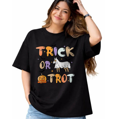 Best Horse Lover Shirt , Funny Horse UnisexT-Shirt/Hoodie/Sweatshirt HLT00 - Trick Or Trot Halloween Pumpkin Ghost Horse T-Shirt