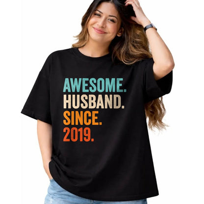 Best Wife Shirt, Wife and Husband Unisex T-Shirt/Hoodie/Sweatshirt HLT00 - Awesome Husband Since 2019 5th wedding anniversary 5 years T-Shirt
