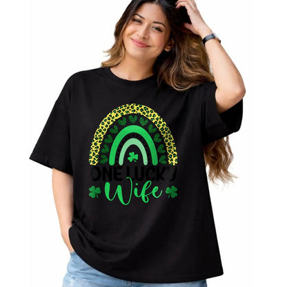 Best Wife Shirt, Wife and Husband Unisex T-Shirt/Hoodie/Sweatshirt HLT00 - Gift for wife T shirt, lucky wife   One Lucky Wife Leopard Rainbow Saint Patrick's Day T-Shirt