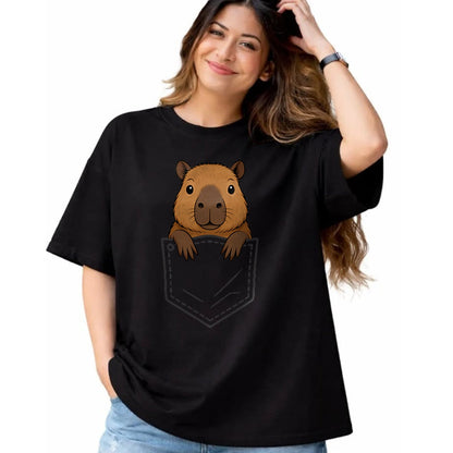 Cute Capybara Shirt, Funny Capybara Unisex T-Shirt/Hoodie/Sweatshirt HLT00 - Funny Capybara Peeking in Pocket Capy Rodent Animal Lover T-Shirt